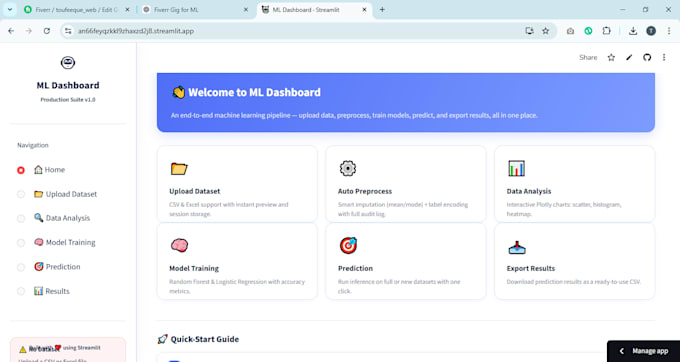 build a machine learning dashboard using streamlit