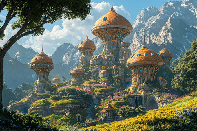 draw fantasy background and landscape