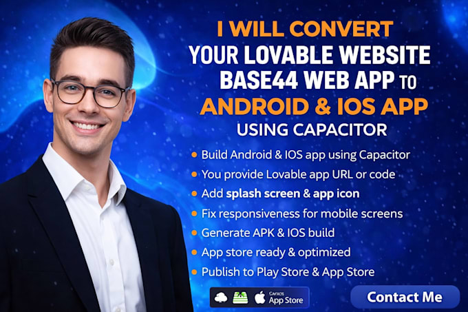 convert lovable website base44web app to andriod and ios app using capacitor