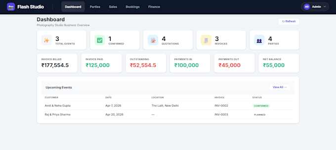 build photo studio billing and booking software with invoice