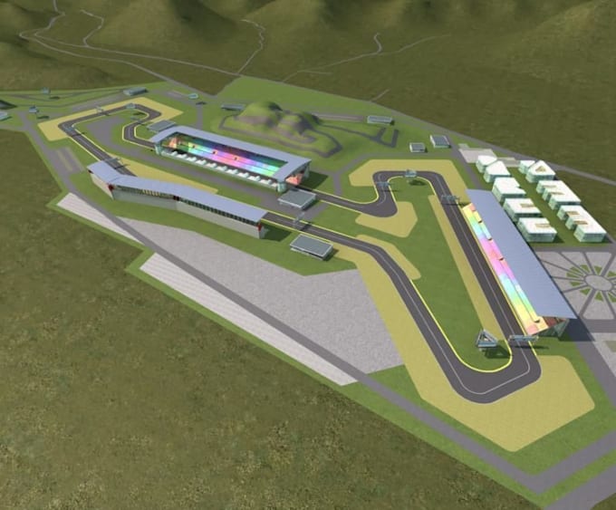 develop 3d resort racetrack, site map building, racing simulation, cgi rendering