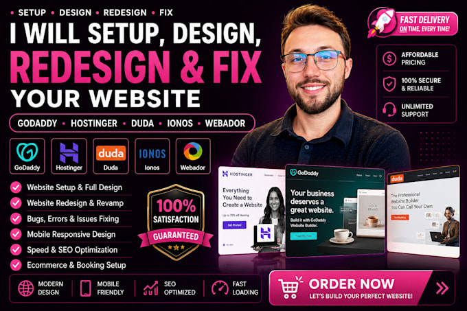 design redesign fix your godaddy hostinger duda ionos and webador carrd website