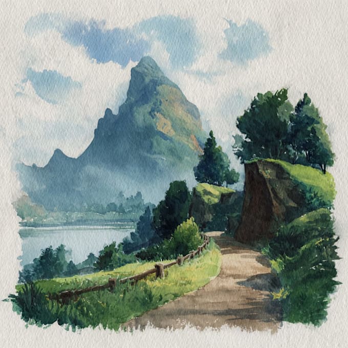 do handrawn watercolor landscape on paper