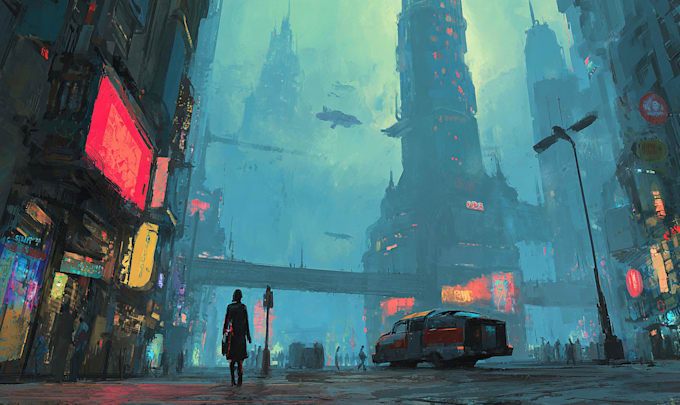 craft futuristic cyberpunk cityscapes with elements