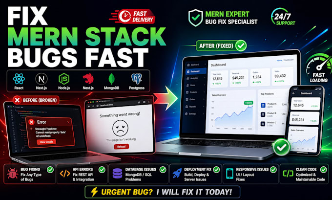 fix bugs, errors, and issues in your mern stack web application fast