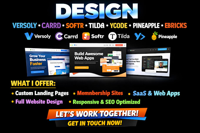 design versoly carrd softr tilda ycode pineapple bricks builder website design
