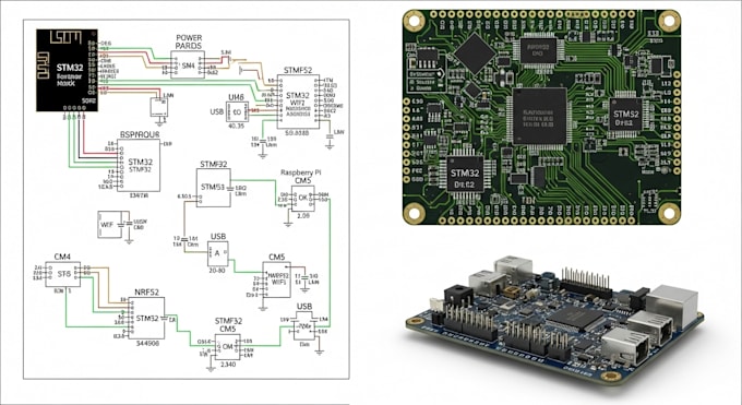 design schematic, layout pcb for esp32, stm32, nrf52, ras raspberry pi, cm4, cm5