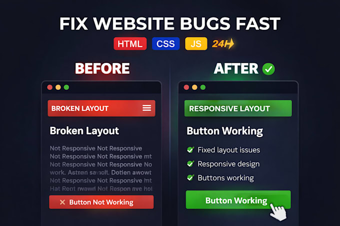 fix HTML CSS and javascript bugs in your website fast