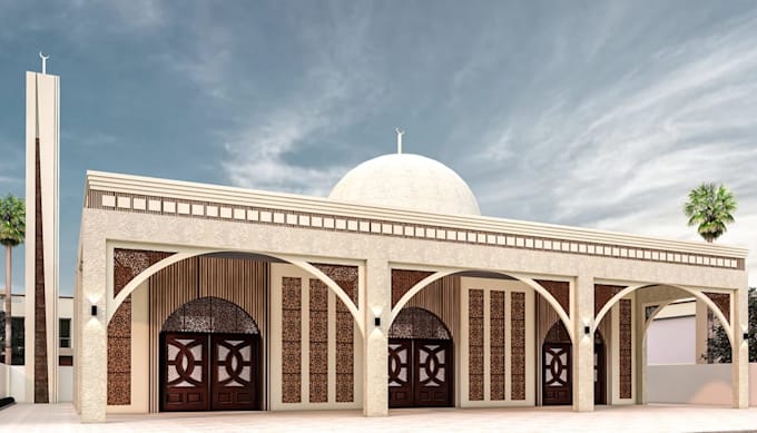 design 3d model of mosque interior and exterior design masjid 3d rendering dome