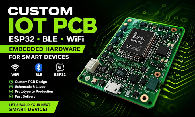 create custom iot pcb, esp32, ble, wifi embedded hardware for smart devices
