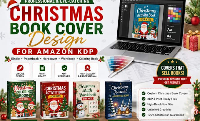 design christmas activity book, coloring book cover for amazon kdp