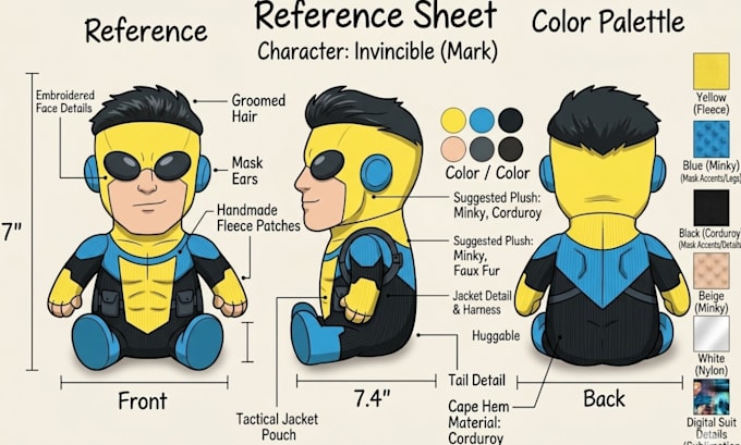 draw custom plush reference sheet tech pack design illustration stuffed toy