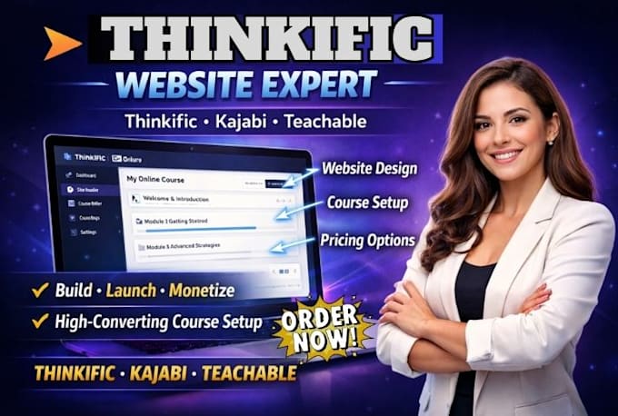 design thinkific website, build kajabi, teachable online course
