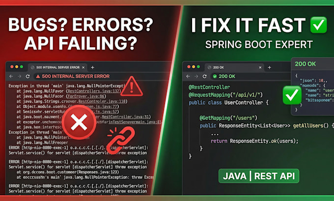 fix spring boot bugs and rest API errors fast