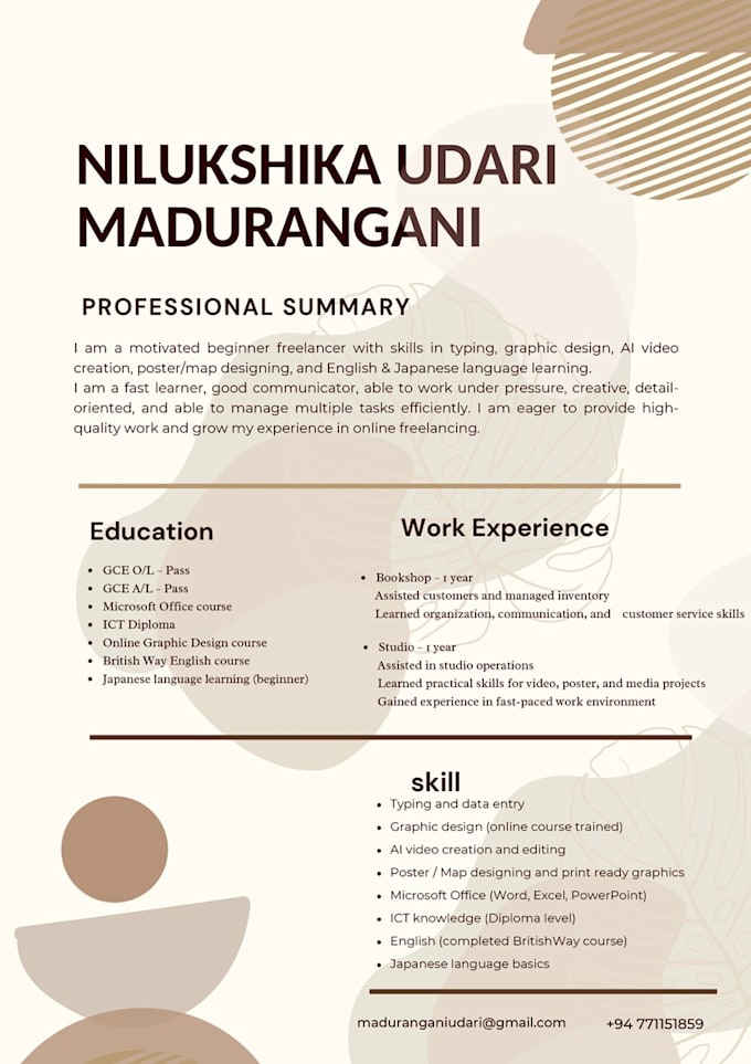 create a professional CV and resume for you