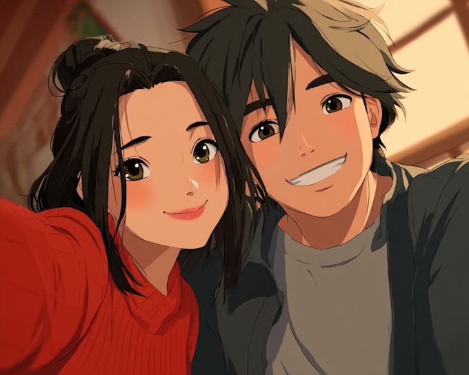 create you anime couple art portrait