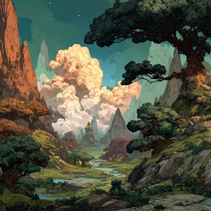 make a fantasy landscape illustration