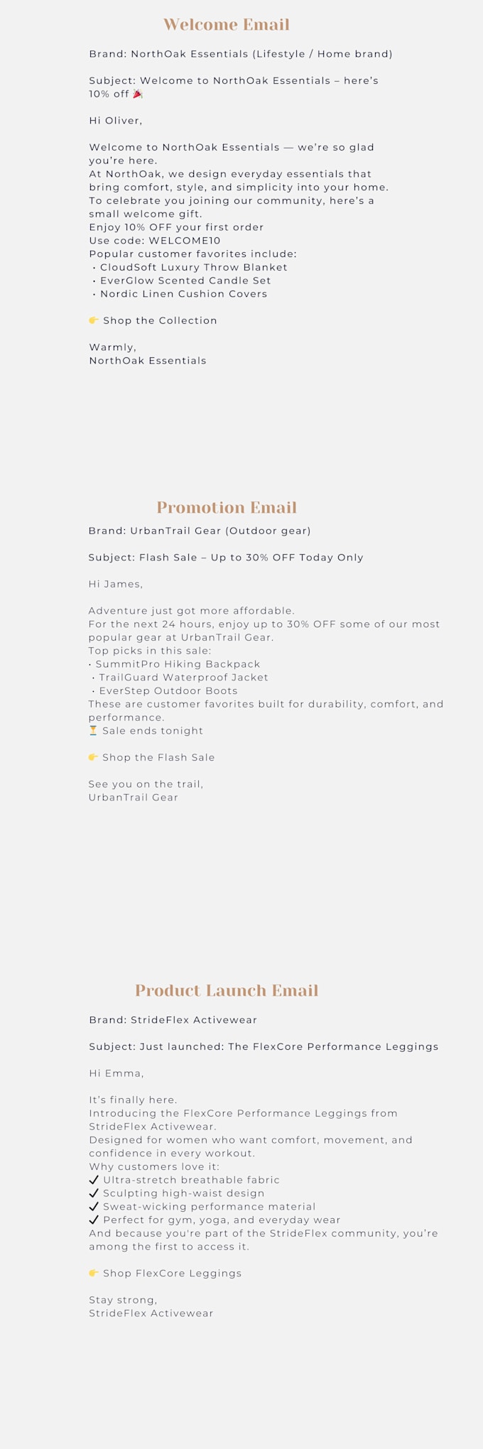 write 7 high converting ecommerce email copies