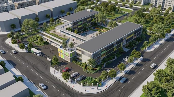 design 3d architectural rendering,secondary school campus,kindergarten classroom
