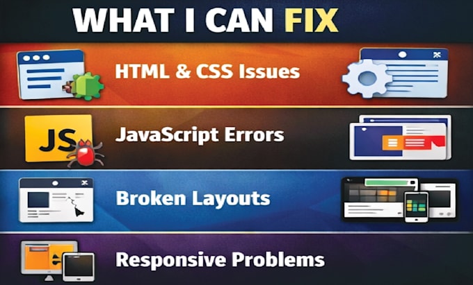 Fix bugs in your website html css javascript fast by Dereckpazmino | Fiverr