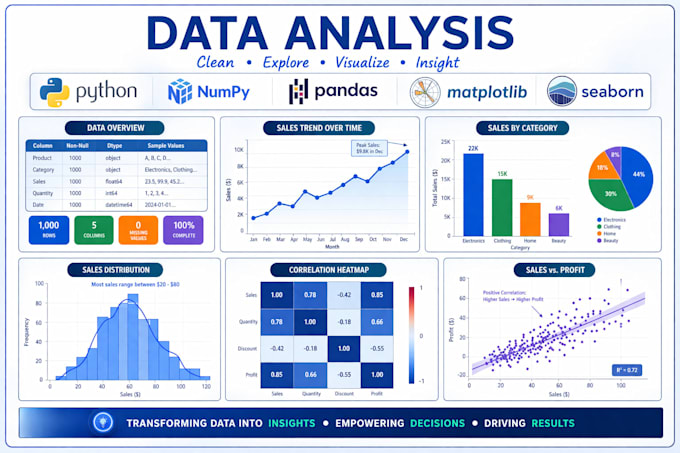 provide professional data analysis using python and excel