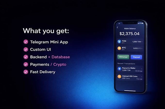 build a telegram bot, mini app with modern UI and animations