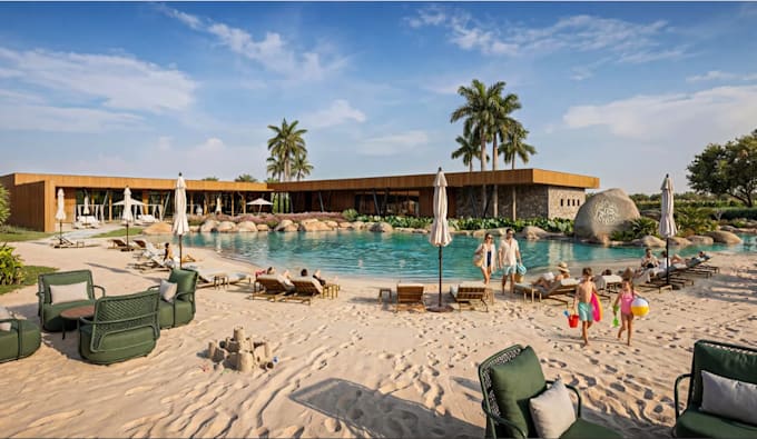 design resort development landscape,3d render,beachfront property,boutique hotel