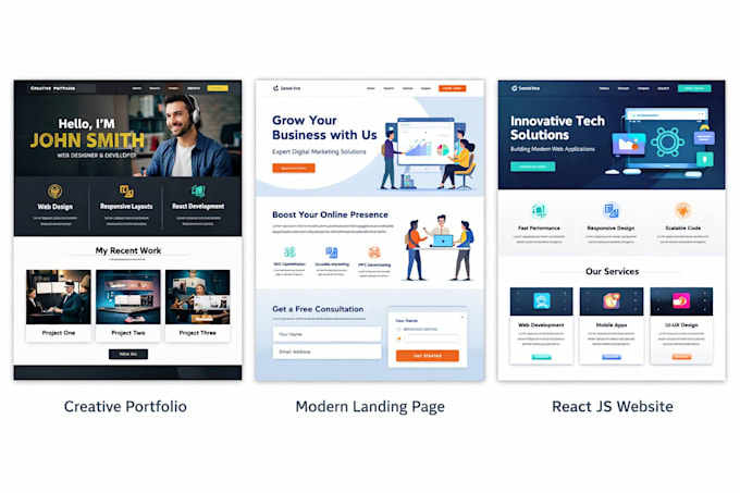 create responsive website using HTML CSS bootstrap tailwind and react