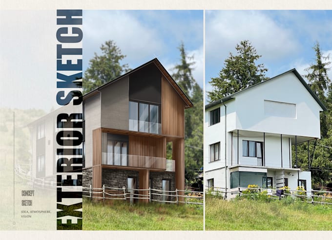 draw interior sketch, architectural illustration and exterior sketch