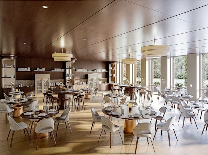 renovate commercial architecture interior, restaurant 3d rendering,office design