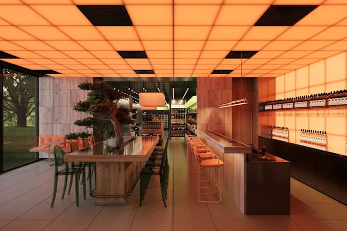 render winery retail space, commercial store design, cafe interior visualization