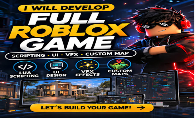 develop full roblox game with lua scripting, UI, vfx and custom roblox map