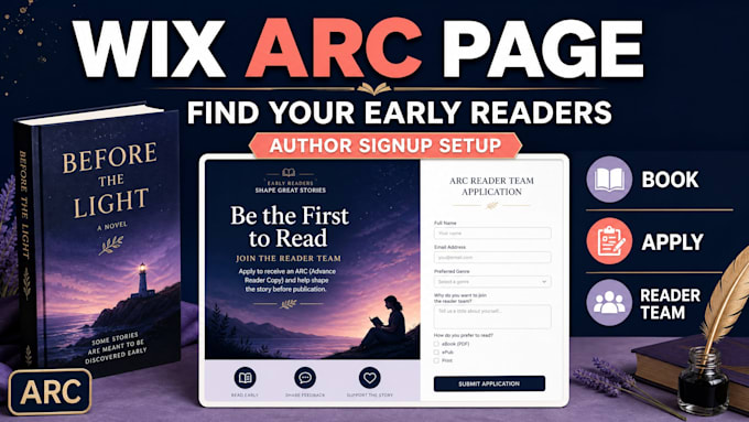 create a wix arc reader team signup page for indie authors