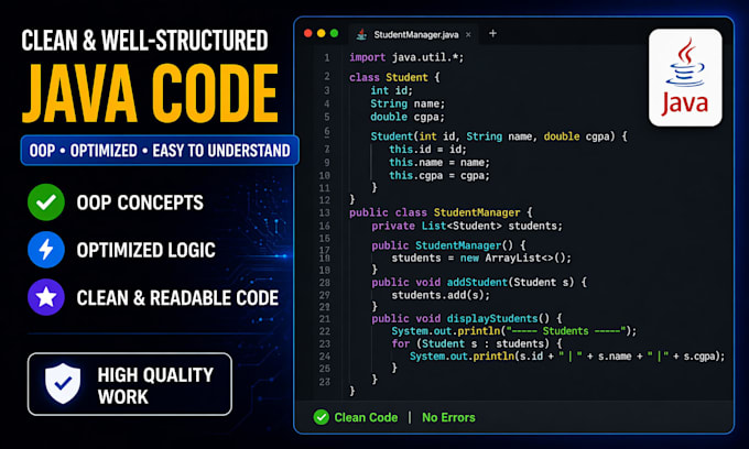 create java projects, fix bugs, and help with assignments