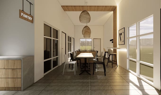 design small space 3d family store interior,dining area decor,bar counter render