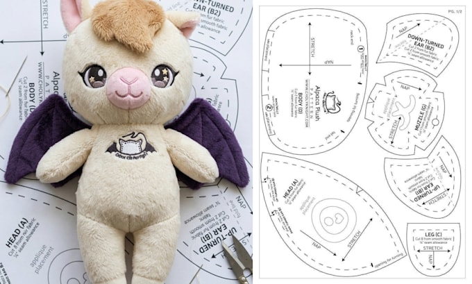 custom plush toy sewing pattern production ready stuffed animal design