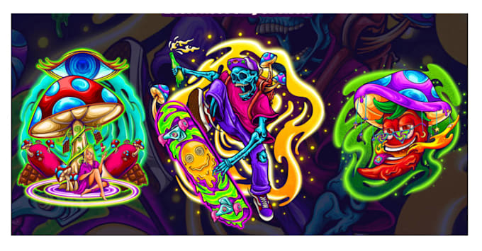 do flashy color illustration and trippy psychedelic art