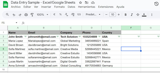 excel data entry and google sheets data entry