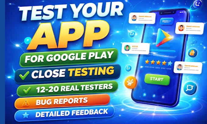 provide 12 or 20 real testers for google play closed testing mobile app testing
