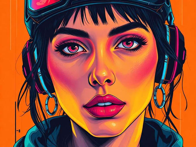 draw digital portrait in style cyberpunk