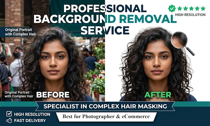 do advanced hair masking, retouching, color correction with cut out background