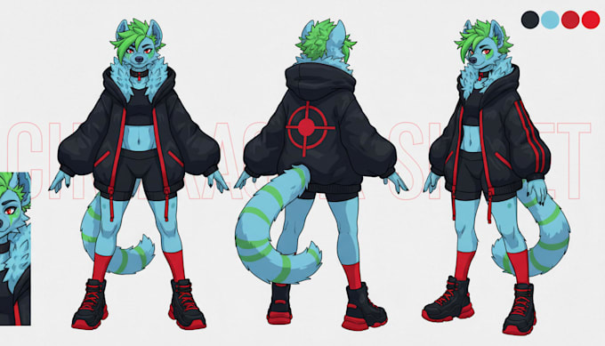 draw character sheet, oc reference sheet furry vtuber fursona full body art