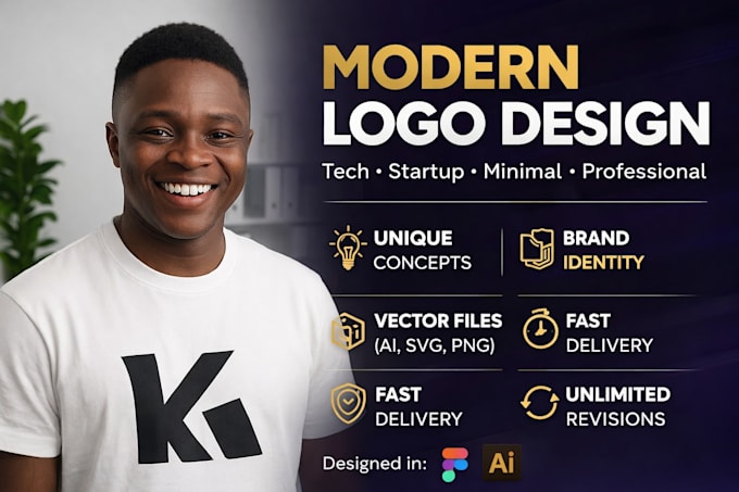 design a modern tech startup logo using figma and adobe illustrator
