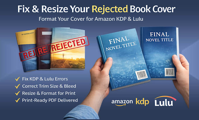 fix rejected book cover format resize redesign book cover for amazon kdp lulu