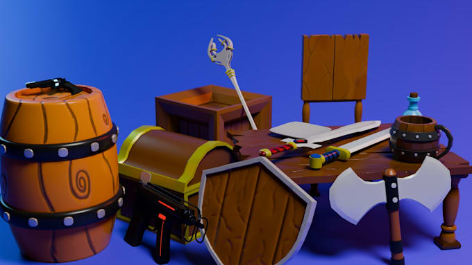 create stylized low poly 3d game props