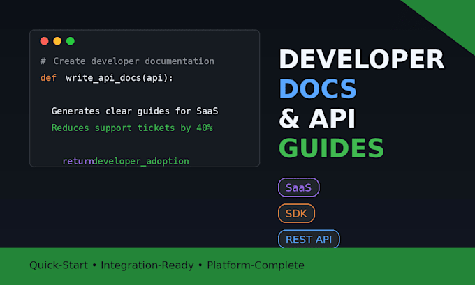 create developer docs, API guides, technical documentation for saas software