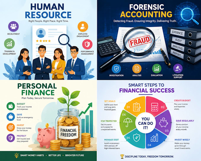 help on human resources, forensic accounting, personal finance
