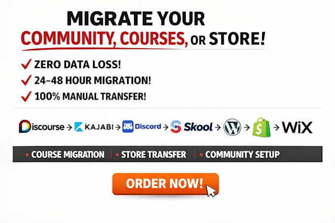 move facebook discord migrate kajabi discourse to skool to wix shopify wordpress