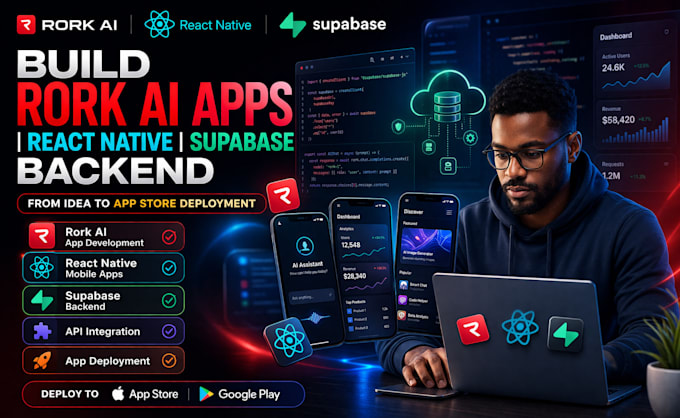 build rork ai app, react native app, supabase backend and deploy your app