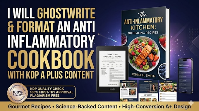 ghostwrite and format an anti inflammatory cookbook with KDP a plus content
